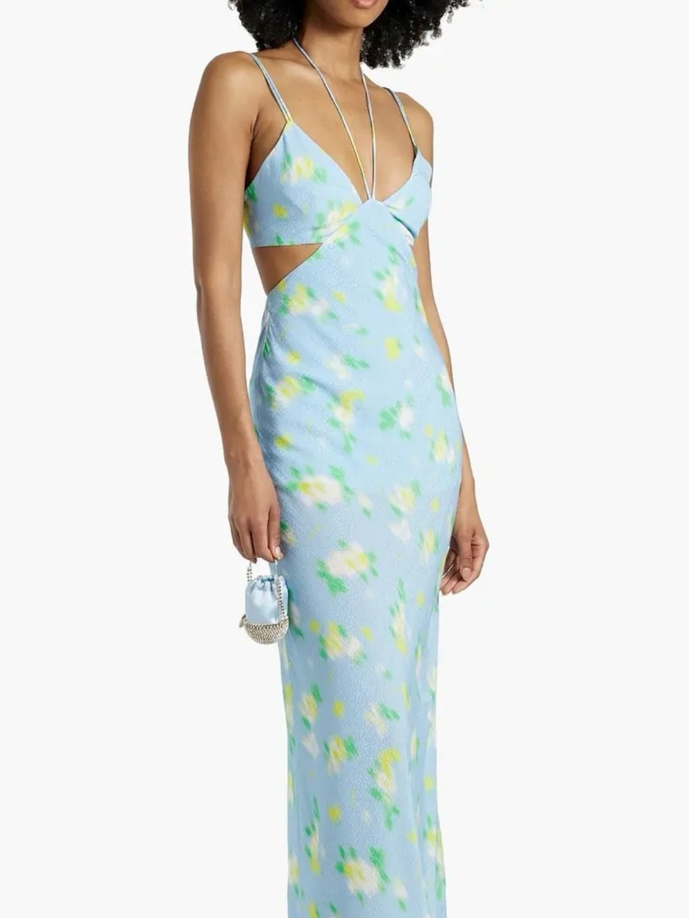 ROTATE Birger Christensen Cutout printed jacquard halter maxi dress